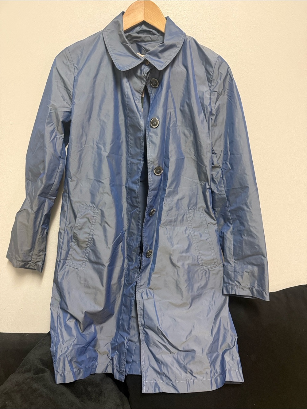 Men's Classic Blue Raincoat with Button Front